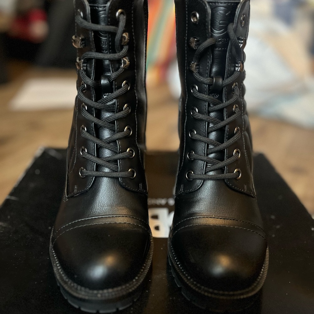 GBG Los Angeles Black Lace-Up Combat Boots,guess
